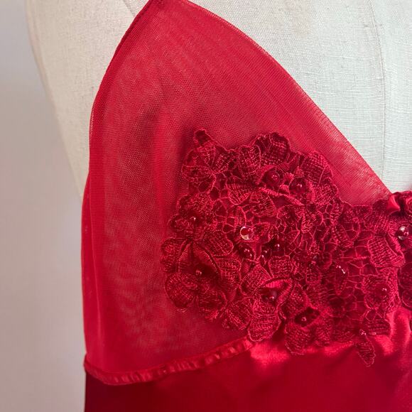 90s Cinema Red Satin Slip Dress Vintage Lingerie Mini Dress Y2K Satin Sz M - Picture 6 of 7